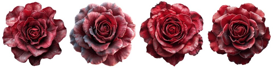 Set of red rose flowers isolated on transparent background