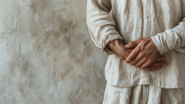 Man in White Robe Holding Hands Together