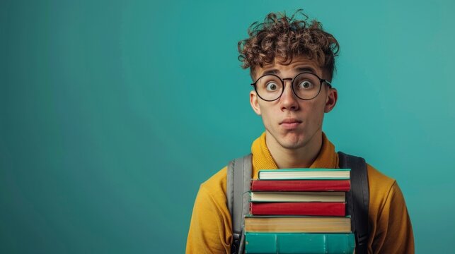 Man With Glasses Holding Stack of Books