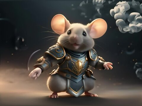 Animated of little mouse Character Warrior with Armor