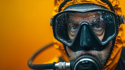 Man Wearing Diving Mask and Goggles - obrazy, fototapety, plakaty