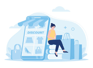 Shopping mobile app  online shop service. smartphone app concept flat illustration