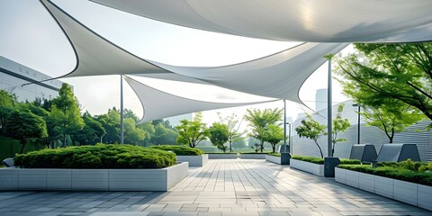 Innovative Shade Cover Solutions Utilizing Large Durable Fabric Pieces. Concept Shade Structures, Fabric Canopies, Outdoor Shades, Sun Sail Shades, Innovative Covers