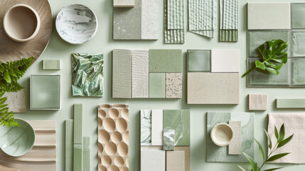 Elegant mood board presenting material samples for modern luxury interior design.