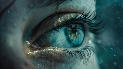 Close-Up of a Persons Blue Eye - obrazy, fototapety, plakaty