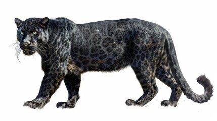 Fototapeta premium Majestic Black Panther, Powerful Feline Predator, Isolated on White, Wild Animal Portrait, Digital Painting