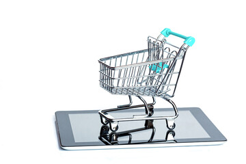 Grocery cart The cart is on the tablet. internet online shopping - 769874724