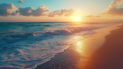  beautiful beach and gentle blue sea waves. sunset view on the beach - obrazy, fototapety, plakaty