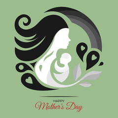Mother and kid silhouette for happy Mother's day for print, t-shirt, logo, poster, label, design element, greeting card etc.