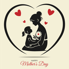 Mother and kid silhouette for happy Mother's day for print, t-shirt, logo, poster, label, design element, greeting card etc.