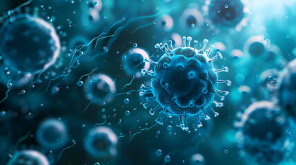 microscopic infection Bactria , fungus or virus. corona virus 2019, close up of 3d microscopic bacteria's, cells, Generative Ai