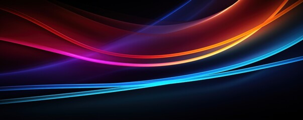 Wavy glowing colourful neon lines on a black banner background