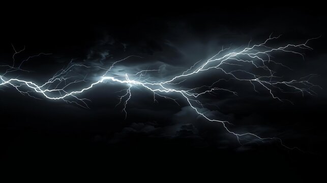 Realistic lightning bolt with transparency isolated on black background, 3D rendering