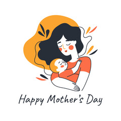 Mother holds baby. Mother's Day greeting card. Simple doodle illustration. Template for greeting card, print, poster, sticker.