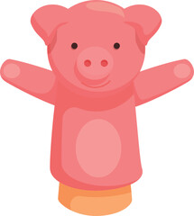 Pink funny pig doll icon cartoon vector. Hand puppet animal. Actor stage