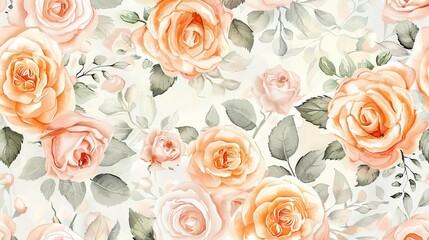 Seamless pattern of light pink roses and cream rose arrangement, watercolor floral illustration