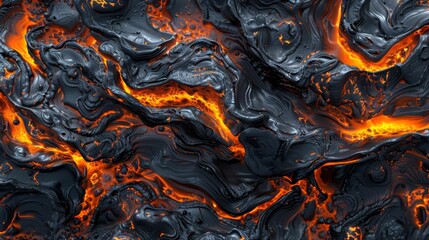Seamless pattern of molten lava texture, volcanic rock background - obrazy, fototapety, plakaty