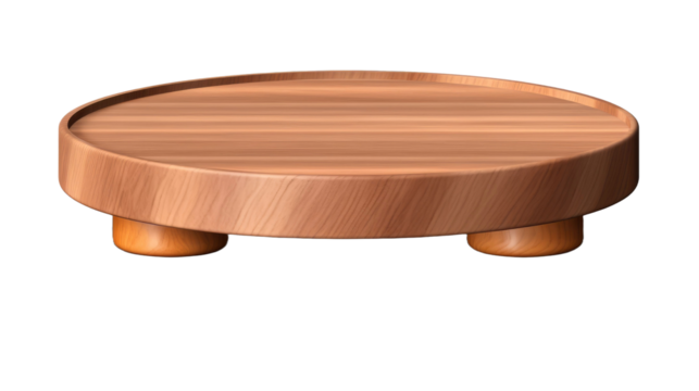 Wooden round podium isolated on transparent a white background