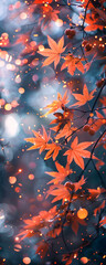 n abstract neon backdrop orange maple leaves dance amidst bokeh lights creating a background banner