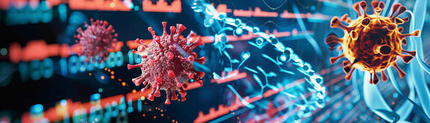 An advanced digital representation of coronavirus with DNA helix, highlighting the scientific and medical aspects of the virus