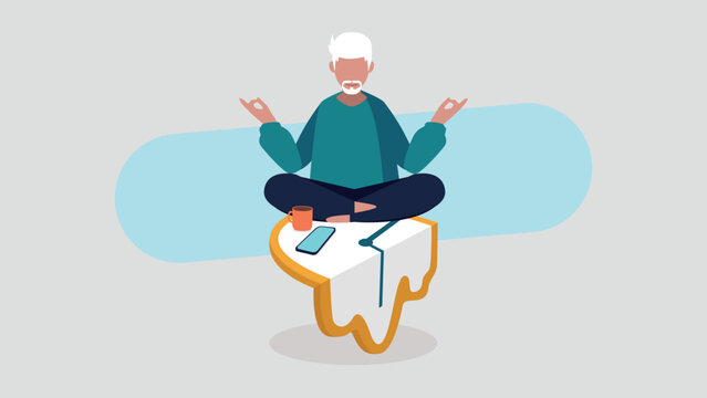 meditating man sitting on melting clock clip art preview