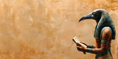 Thoth, the Ancient Egyptian Deity with the Head of an Ibis, Writing on a Papyrus Scroll. Concept...