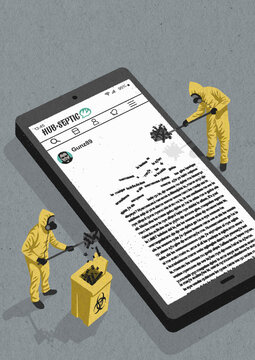 Men in hazmat suits removing toxic social media posts