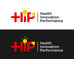 HIP letters monogram cross health innovation light bulb and performance business company logo design.

