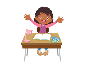 cute student sitting on desk working for homework