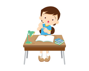 cute student sitting on desk working for homework