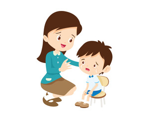 Comforting sad children with parent