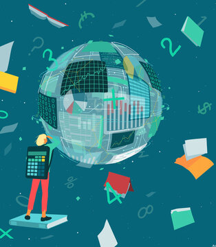 Young woman calculating future global business forecast