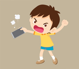 crying angry kid addicted mobile phone