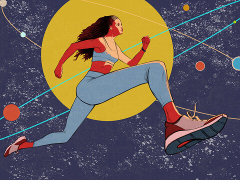 Woman running in space
