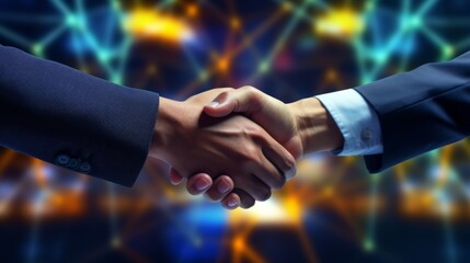 Business Handshake with Cityscape Backdrop