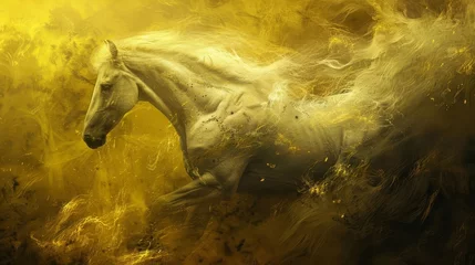 Fotobehang Yellow horse of Revelation, Biblical apocalyptic prophecy, disease and death, mystical surreal digital art © Bijac