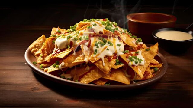Zooming in on a Delicious Plate of Nacho with Cheese Sauce 