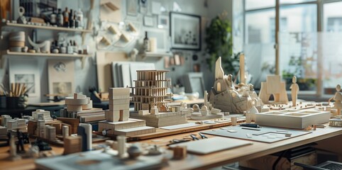 A virtual prototyping scene, blending computational design with material science in a creative workshop.