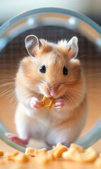 the cuteness a baby hamsters playful portrait showcases its endearing smile while happily snacking and spinning on its wheel