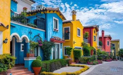 Küchenrückwand glas motiv Colorful houses on the coast of Europe, in the style of Italian landscapes  © robfolio
