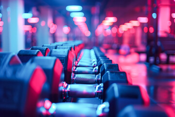 the dumbbells at the gym macro centric banners shine neon offering copy space for messages promoting healthy musclebuilding 