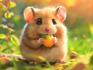 portrait of a baby hamster captures its cute expression as it enjoys a snack its playful demeanor reflected in a joyful smile