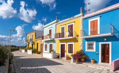 Colorful houses on the coast of Europe, in the style of Italian landscapes
