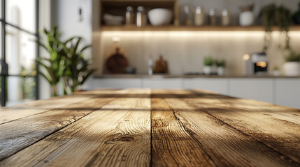 A sleek empty wooden table surface