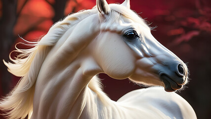 Portrait of a white Arabian stallion - obrazy, fototapety, plakaty