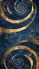 An abstract golden swirls on a deep navy background evoking a sense of luxury and artistry