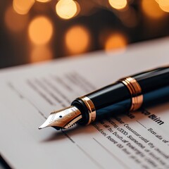 An elegant fountain pen signing a historic investment contract showcasing the commitment of investing
