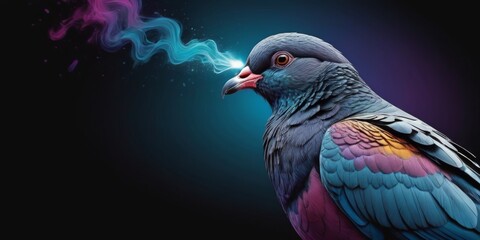   A bird with smoke from its nostrils and a cigarette between its talons
