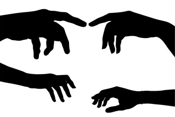 vector, ilustracion, manos, brazo, persona, plantas, señas, pose, amor, dedos, manos libres, siluetas, lenguaje, gestos - obrazy, fototapety, plakaty