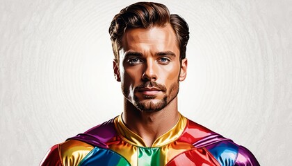   Painting of a man in a rainbow suit with two goatees - obrazy, fototapety, plakaty
